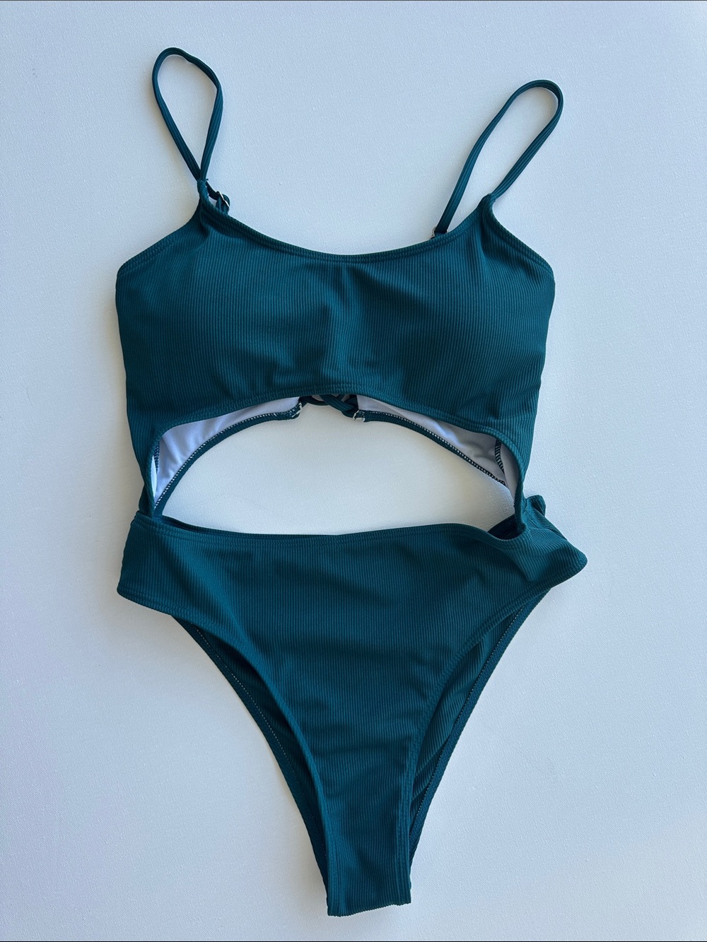 Zaful Teal Cutout Ribbed One-Piece Swimsuit